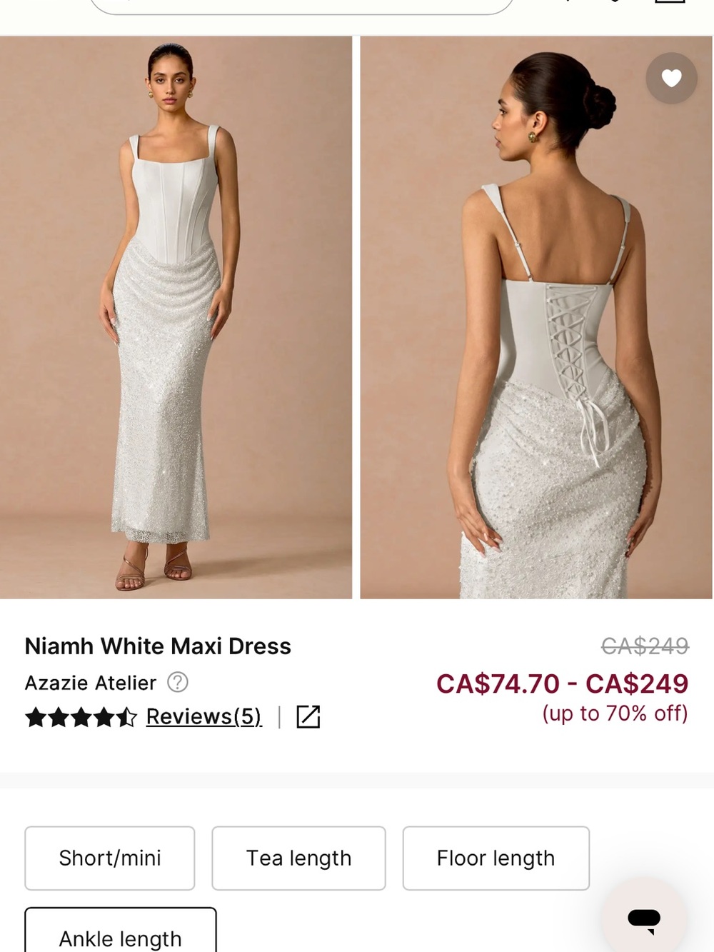Azazie White Beaded Corset Maxi Dress